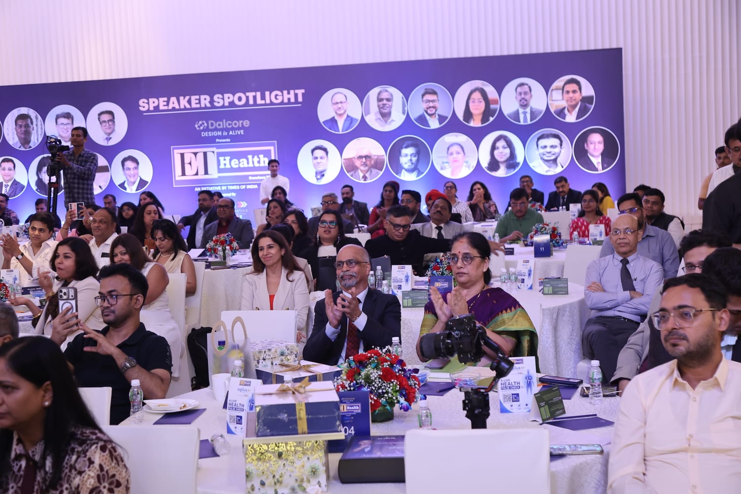 Wide view of the ET Health Conclave 2026 audience with Dr B S Murthy and his wife seated among delegates