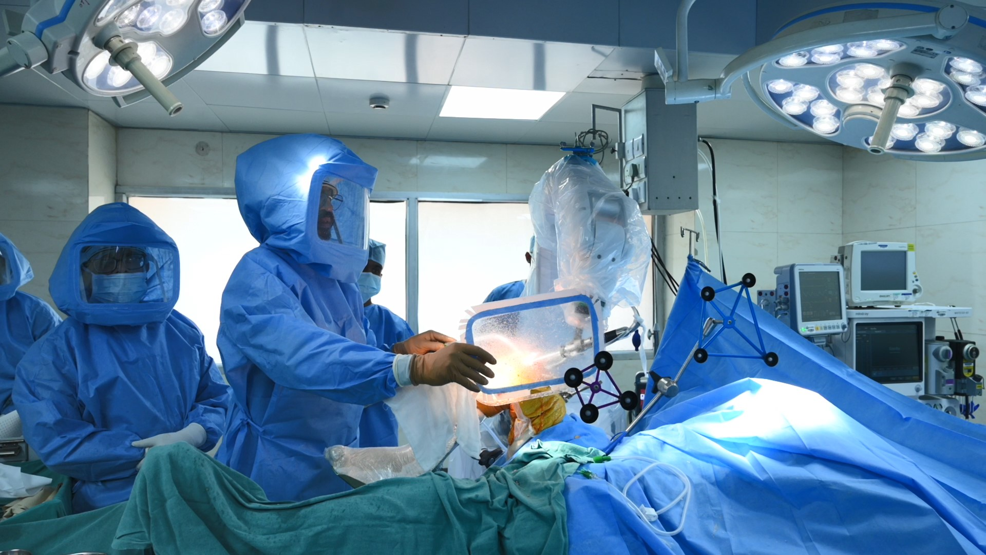 Robotic knee replacement surgery in progress at Max Hospital Noida
